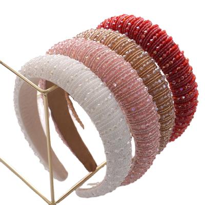 China 2020 Wide Rhinestone Sponge Sponge Headband Women Hair Accessories Designed Hot Selling Fabric Woven Headband Crystal Bead Headband for sale