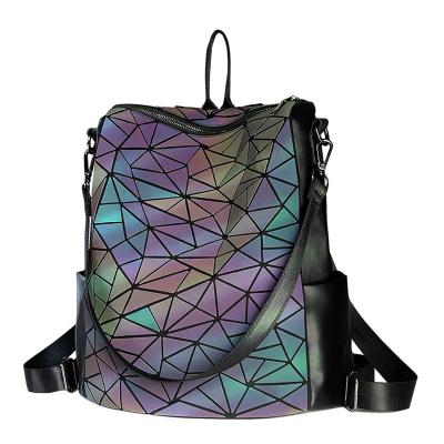 China Holographic Luminous Anti-theft Backpack Women's Geometric Folding Shoulder Bag Student School Bags For Teenage Girl for sale