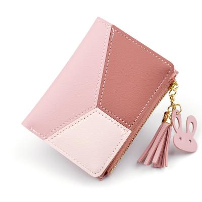 China Pink Madame Tassel Short Coin Purse Patchwork Zipper Wallet Phone Pocket Purse Card Holder New Anti-theft Geometric Wallets for sale