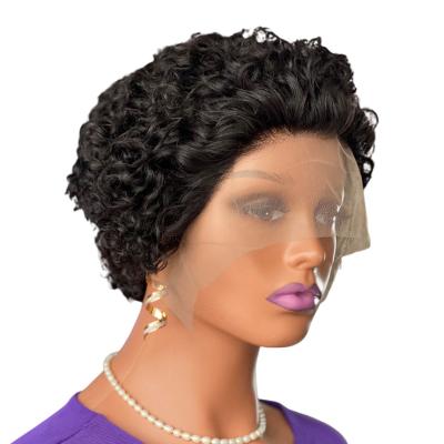 China Straight High Quality Pixie Cut Human Hair Wig Short Curly Bob Pixie Cut Lace Front Wig Pixie Curls Pre Plucked Bleached Knots Wigs Color for sale