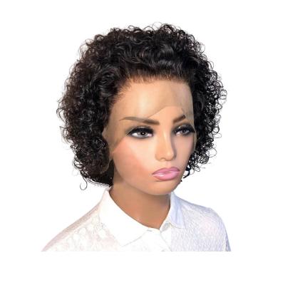 China Silky Straight Wave Pixie Wig Lace Front Wigs for Women Glueless Short Pixie Cut Wig Human Hair Curly Brazilian Hair Transparent Swiss Lace for sale