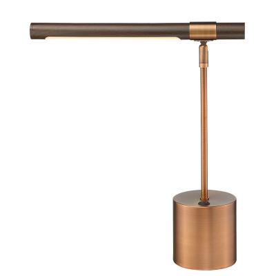 China Modern Hotel Led Modern Table Light Gold Finish Antique Brass Walnut Wood Shade Reading Desk Lamp Adjustable Lamp For Office for sale