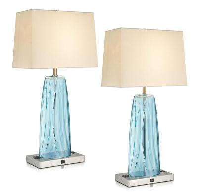 China A19 LED 60W Lampshade Modern Blue Glass White Glass Bedside Lamp Desk Table Lamp for sale