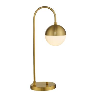 China Modern Hotel Brass Brushed Metal Adjustable Switch Shade White Glass Bedside Table Lamp for sale