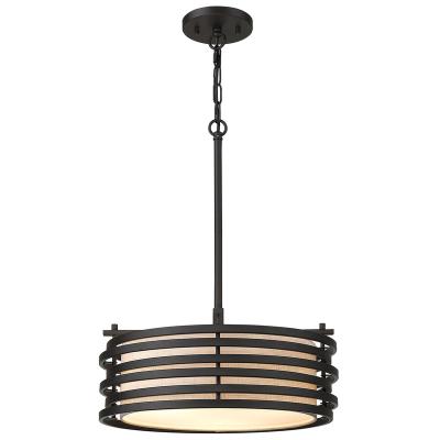 China Dimmable Circles Industrial Multi-Irregular Metal in Dark Bronze Finish Farmhouse Classic Chandelier with White Canvas Shade Pendant Light for sale