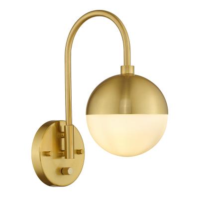 China Modern White Globe Glass with Brushed Brass Finished for Bedroom Bathroom Living Room Dimmable Switch Vanity Light for sale