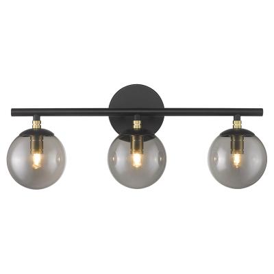 China 20.5 Inch Matte Black Brass Globe Gold Finish Wall Mounted Modern Glass Shade Vanity Light For Hotel Rooms for sale