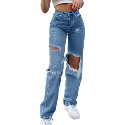 China 2021 vintage straight loose ripped female mom y2k mom denim top QUICK DRY distressed streetwear women jeans for sale