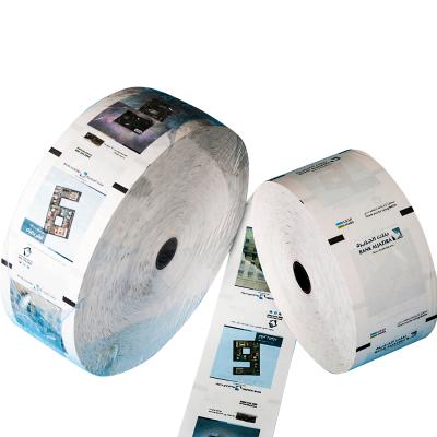 China Cash Register / POS Machine ATM Thermal Paper Roll With Preprint Logo 80mm x150mm for sale