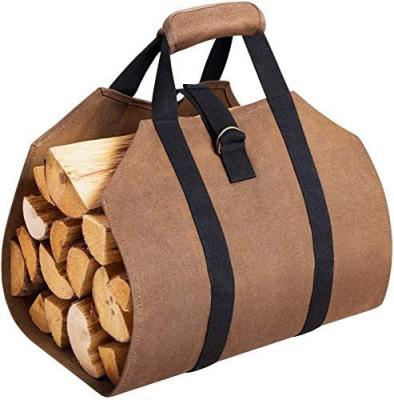 China Hot Selling Durable Wooden Tote Bag Outdoor Log Tote Canvas Log Carrier Waxed Firewood Custom Logo Chimney Carrier Large for sale