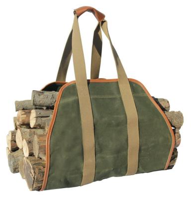 China Hot Selling Durable Custom Fireplace Stove Accessories Firewood Wooden Rack Waxed Canvas Log Carrier Tote Bag Outdoor Indoor Log Carrier for sale