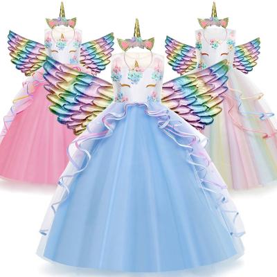 China Hot Selling Little Princess Party Dress Amazon Unicorn Gown Costume Kids Flower Girls Pageant Washable for sale