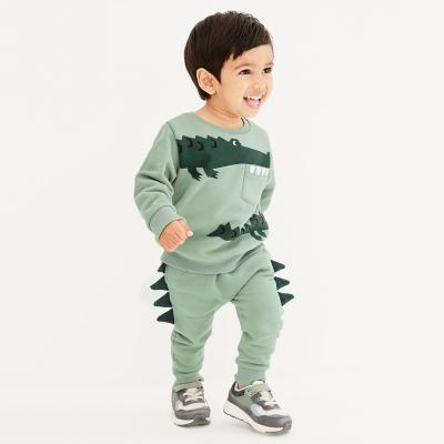 China European and American children's clothing new cartoon crocodile pattern long sleeve boy's 2pcs casual suit for sale