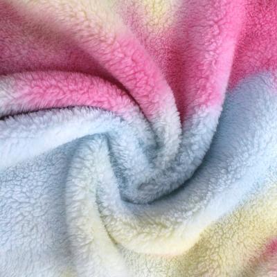 China Custom Pattern Shrink-Resistant Rainbow Dye Tie Dye Color Print Coral Velvet Weft Knitted Soft Cotton Velvet Fabric for sale