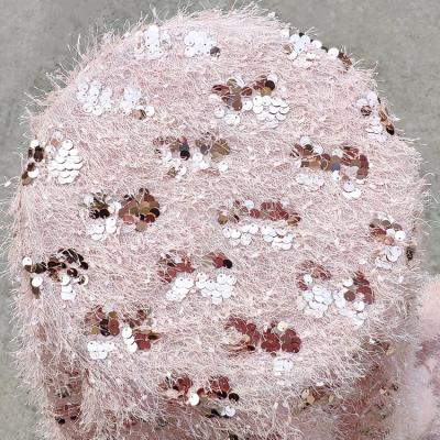 China Shrink-Resistant Pellet Embroidered Soft Pink Sequins Sequin Embroidery Pine Needles Flannel Velvet Fabric for sale