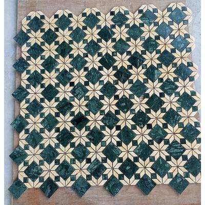 China Retro Classic Parquet Mixed Beige Green Color Flower Floor Wall Natural Waterjet Marble Stone Mosaic Slabs for sale