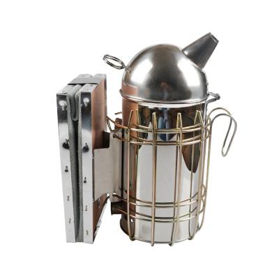 China Bee Farm Free Shipping To Canada Stainless Steel Manual Round Bee Smoker With Leather Bellow for sale