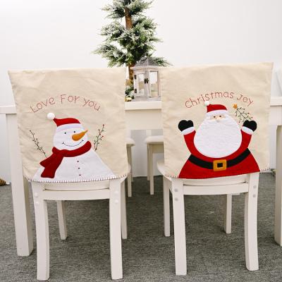 China New Cartoon Christmas Old Man Decoration Embroidered Snowman Chair Canvas Cover for sale