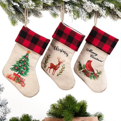 China New Christmas Canvas Decorations Elk Plain Plaid Non-woven Fabric + Christmas Ornaments Hot-selling Fashion Christmas Socks for sale