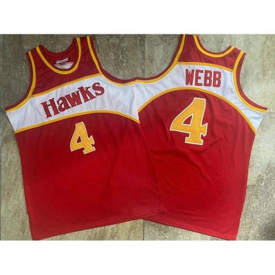 China M&N Embroidery Sports Antibacterial Hawk 4# Webb 1986-87 Season Red Dense Youth Basketball Jersey Mens Basketball Training Wear for sale