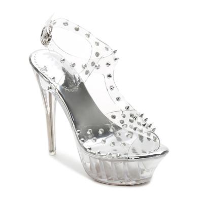 China Anti-slippery clear sandals for women silver stiletto women designer clear sandals for sale