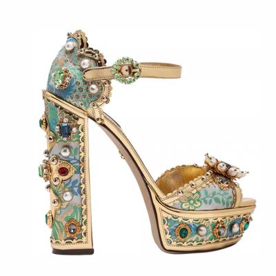 China Fashion Trend Block Heels Colorful Jewel Sandals Summer Rhinestone Platform Sandals Women Shoes for sale