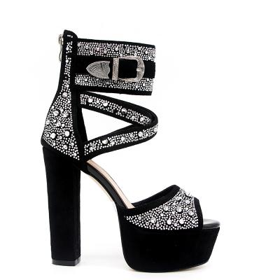 China Anti-odor black diamond-encrusted sandals with platform platform for ladies shoes for women for sale