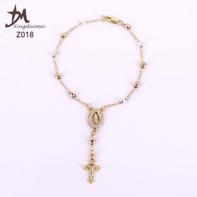 China Religious Jewelry Z018 18K Zircon Virgin Mary Gold Color Rosary Bracelet Casual/Sporting Beard for sale