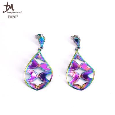 China Fashion E0267 Exaggeration Design Handmade Colorful Leaf Lady Long Earrings for sale