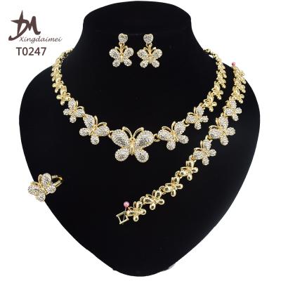 China Wholesale High Quality Jewelry Set T0260 Set Cuban Jewelry 18k Gold Plating Butterfly Chain 18k Gold Jewelry 4piece Jewelry Set for sale