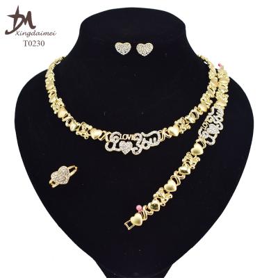 China High Quality Jewelry Set T0230 New Design 18K Gold Plating Teddy Bear Jewelry Set I Love You for sale