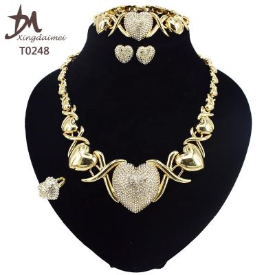 China Wholesale High Quality Jewelry Set T0248 New Design 18K Gold Plated Big Diamond X Heart Jewelry Set for sale