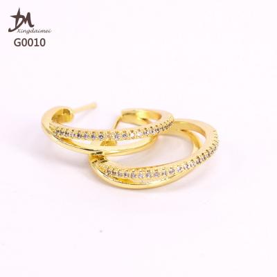 China Fashion G0010 New Design High Quality Real 18K Gold Plated Women Zircon Stud Earrings for sale