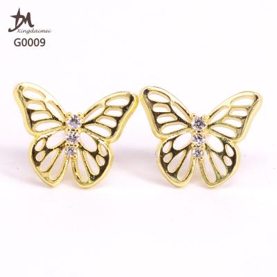 China Fashion G0009 New Design High Quality Real 18K Gold Plated Women Butterfly Zircon Stud Earrings for sale