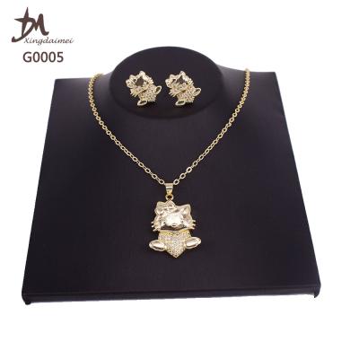 China High Quality Jewelry Set G0005 18K Gold Plated High Quality Zircon Hello Kitty Zircon Earrings And Necklace Kids Dangle Earring Set for sale