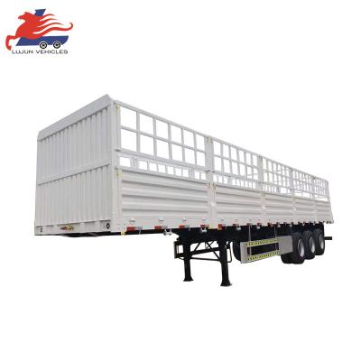 China Truck Trailer Manufacture Load 100 Tons Cattle Trailer Livestock Trailer 3 Axles Cargo Animal Sugar Cane Transport Stake Fence Semi Trailer for sale