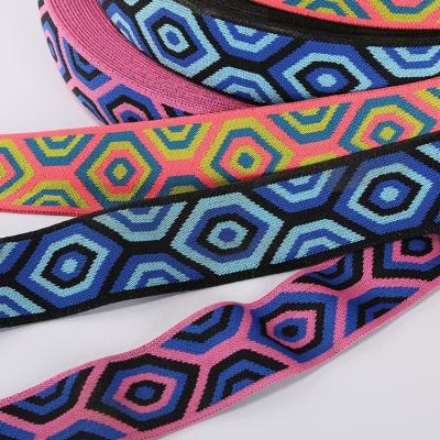 China Factory Price 5CM Mixed Color Ribbon Elastic Jacquard Waistband Plaid Color Ribbon Custom Rubber Band Computer Elastic For Clothing Accessories for sale