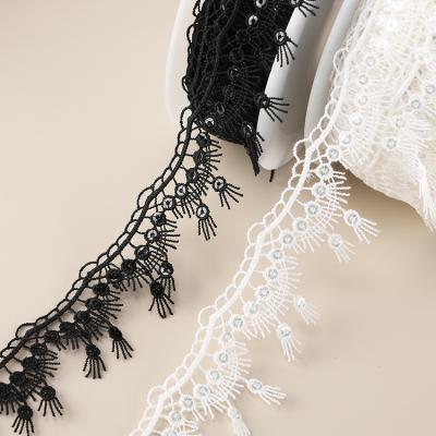 China Factory Price Viable Wholesale High Quality Custom Made Dye Color Embroidery Lace Milk Yarn/Polyester Lace Trimming With Sequins for sale