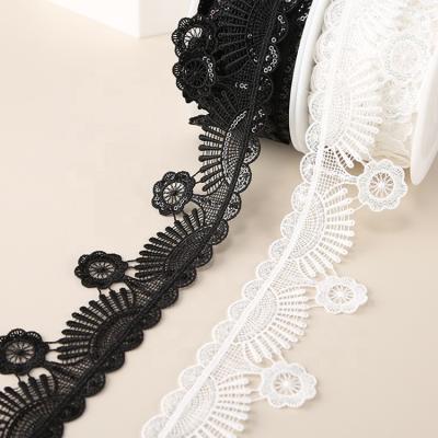 China Factory Price Embroidery Water Soluble Milk Silk Strap Lace 47mm Water Soluble Lace With Sequins Trim For Garment Wedding Dress Sofa for sale