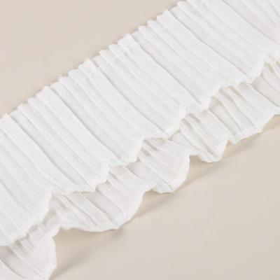 China Soft And Flexible Viable High Quality Fabric Accessories Diy Garment Skirt Trim Sewing Tape Alaric Lace Double Pleated Chiffon For Garment for sale