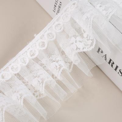 China Soft And Flexible Durable Lace Fabric Curtains 6cm Wide Pleated Fringe Ribbon Lace Collar Ruffle Trim In DIY Apparel For Wedding Dress Grament for sale