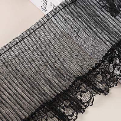 China 12cm Durable Soft And Flexible Wide A Layered Pleated Polyester Fabric Embroidery Ribbon Lace Collar Ruffle Trim For Garment for sale