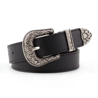 China High-grade three-piece wide belt European and American free time new style ladies Pin Buckle Belt retro for sale