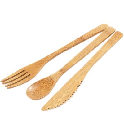 China Viable Wholesale Cutlery Tray Tableware Environmental Protection Kitchen Bamboo Spoon Fork and Knife Set for sale