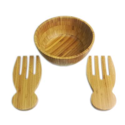 China Sustainable Eco Friendly Organic Wooden Tableware Take Away Biodegradable Bamboo Fiber Salad Bowl Set With 2 Serving Hands for sale