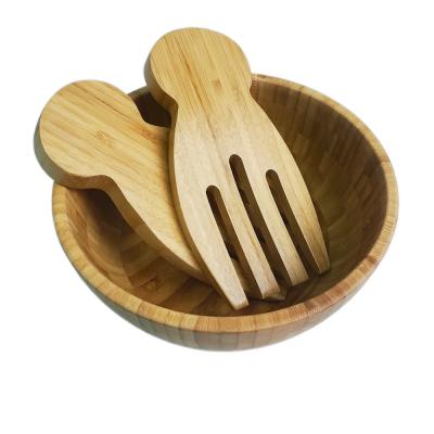 China Sustainable Wedding Party Wooden Bamboo Salad Divides Bowl And Salad Hands Set for sale