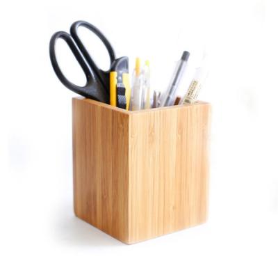 China 2021 Bamboo Household Desk Organizer Wooden Pencil Table Pen Holder For Office for sale