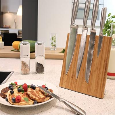 China Sustainable Wooden Block Custom Strongest Stone Bamboo Magnetic Kitchen Knife Holder With Stainless Steel Plate for sale