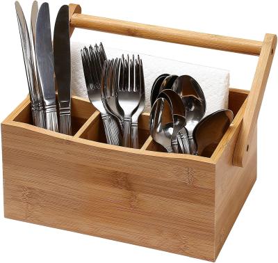 China Viable Plant 4 Compartments Flatware Rack Utensil Rack Cutlery Caddy Natural Bamboo Handcrafted Rack for sale