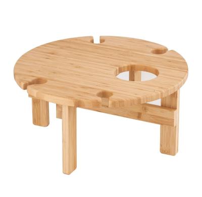 China 2021 new products modern travel barbecue wooden camping small round the wine picnic bamboo outdoor table for sale